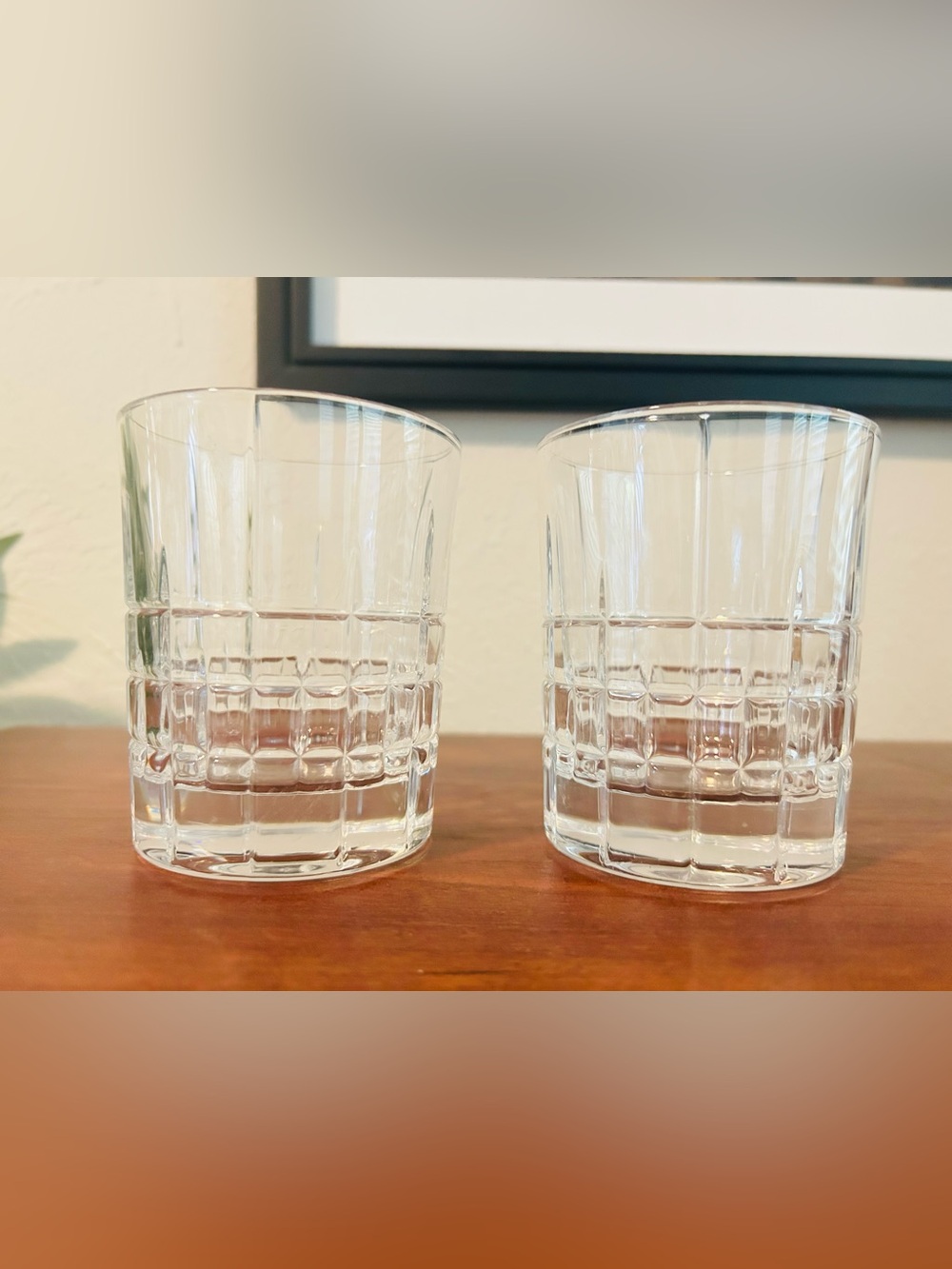 Bohemian Crystal Old Fashioned Whiskey Glasses Czech set of 2 Plaid Tartan